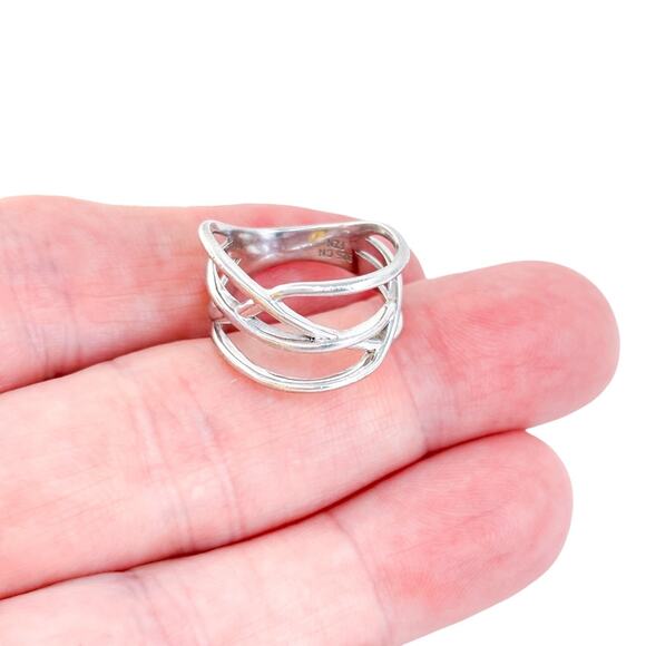 Open Crossover Band Ring | Vintage Sterling Silver 925 | Size 7 - Picture 1 of 8